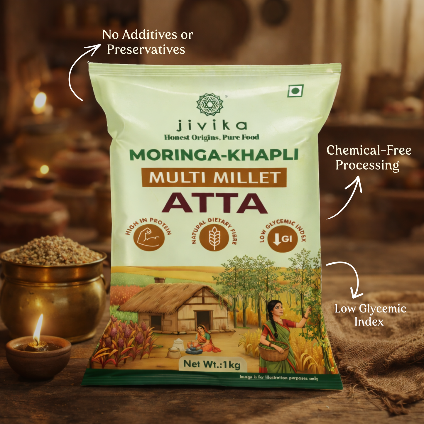 Moringa-Khapli Multi Millet Atta (Lab Tested)