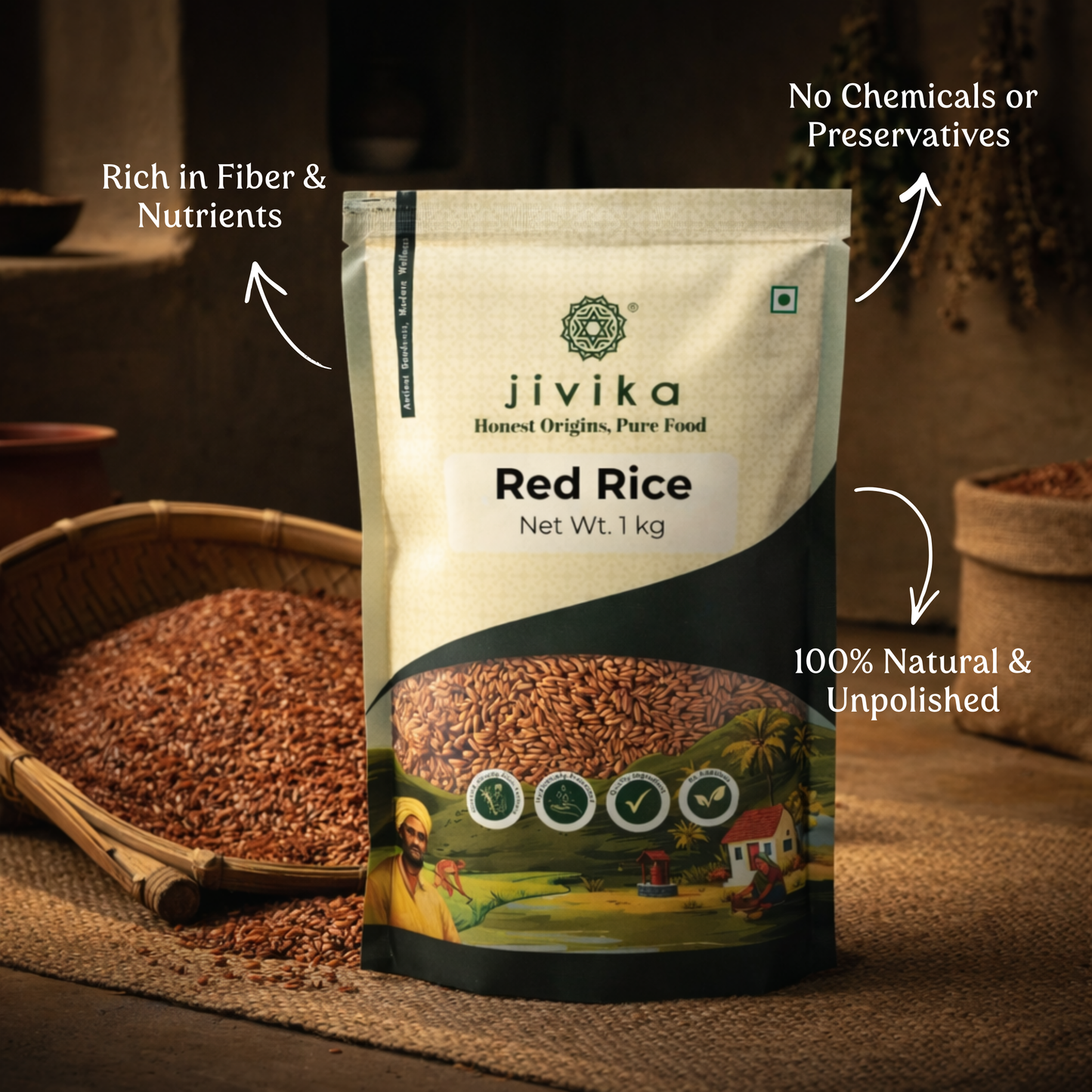 Jivika Pure Red Rice (Unpolished) – Fiber-Rich, Naturally Grown, Traditional Whole Grain Rice