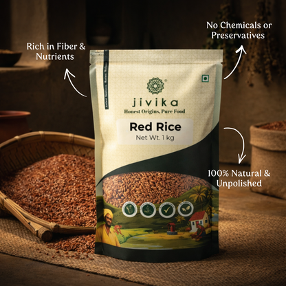 Jivika Pure Red Rice (Unpolished) – Fiber-Rich, Naturally Grown, Traditional Whole Grain Rice