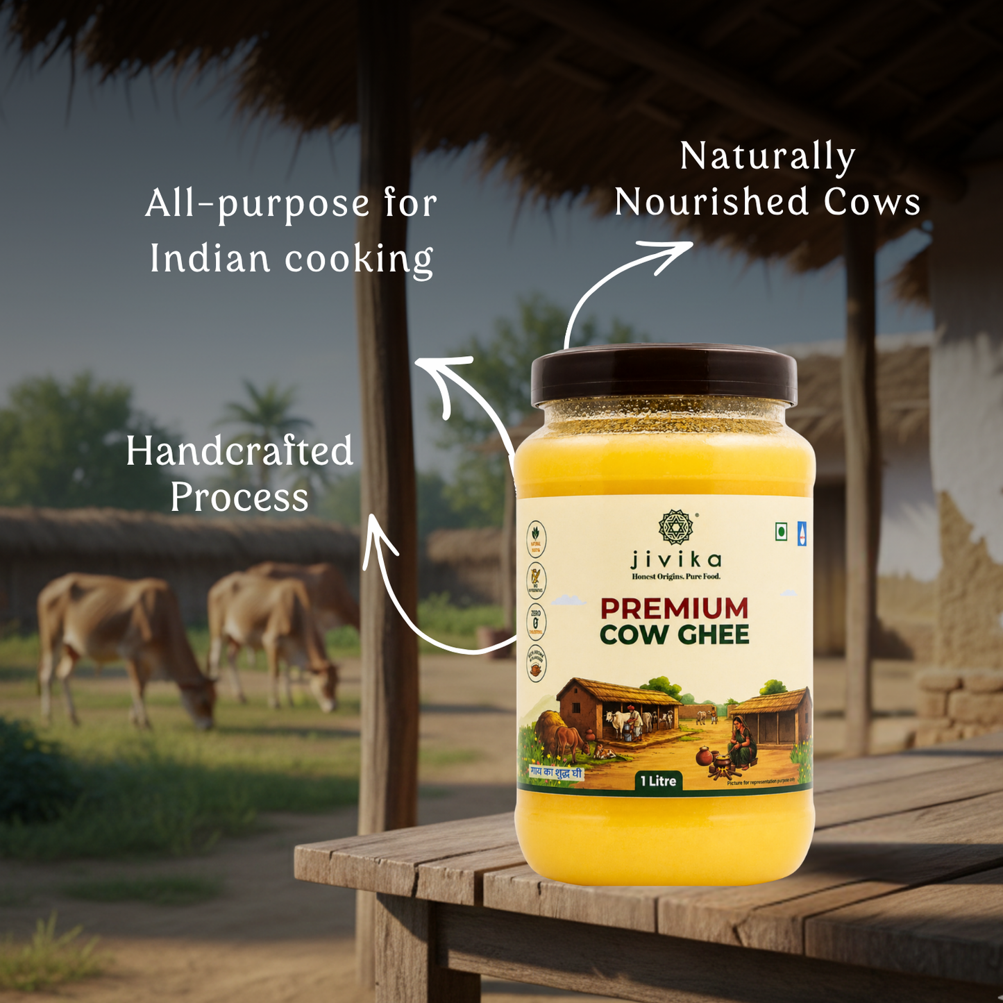 Premium Pure Cow's Ghee - Shudh, Danedaar & Grass fed