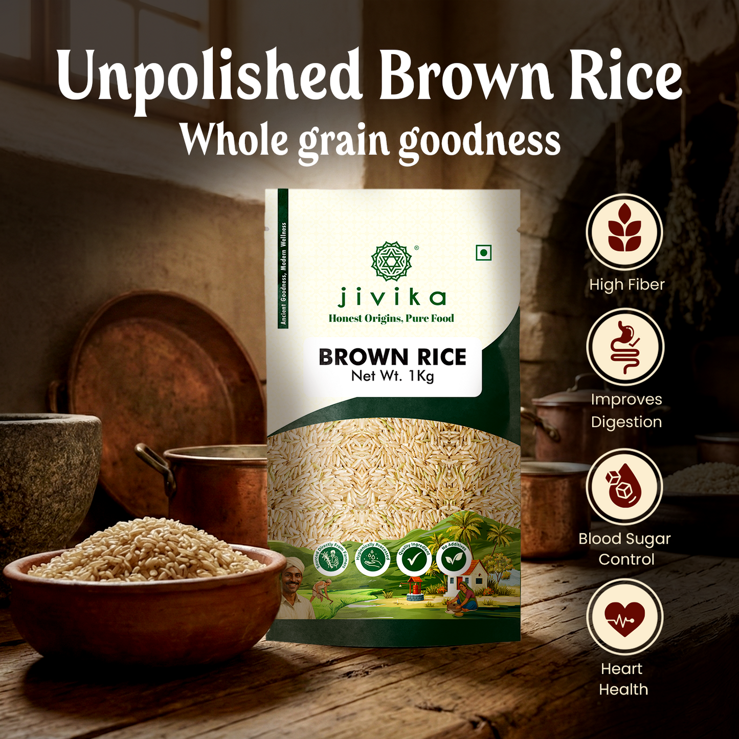 Jivika Pure Brown Rice (Unpolished) – High Fiber Whole Grain, Naturally Grown & Nutritious